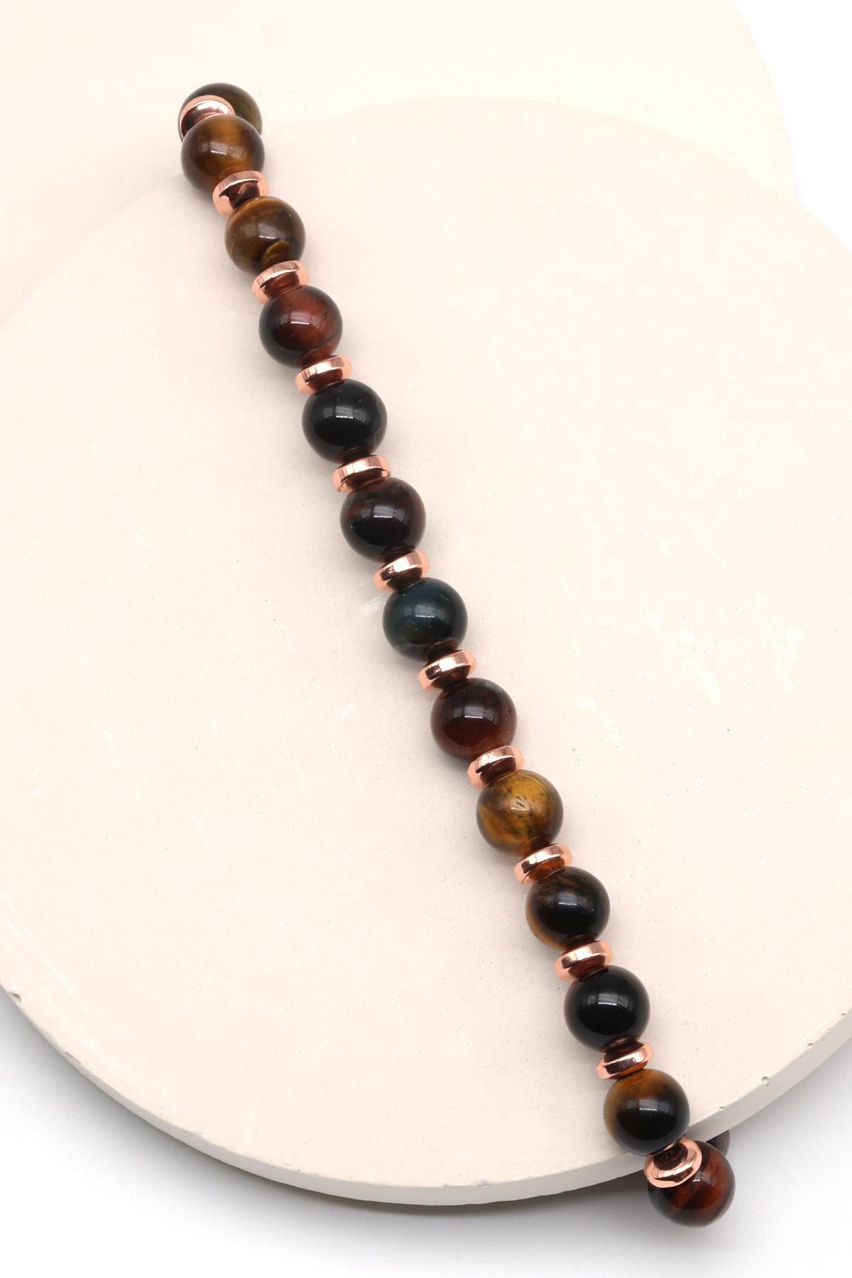 Kaplan Gözü Doğal Taş Makrome Örme Bileklik Küre Kesim