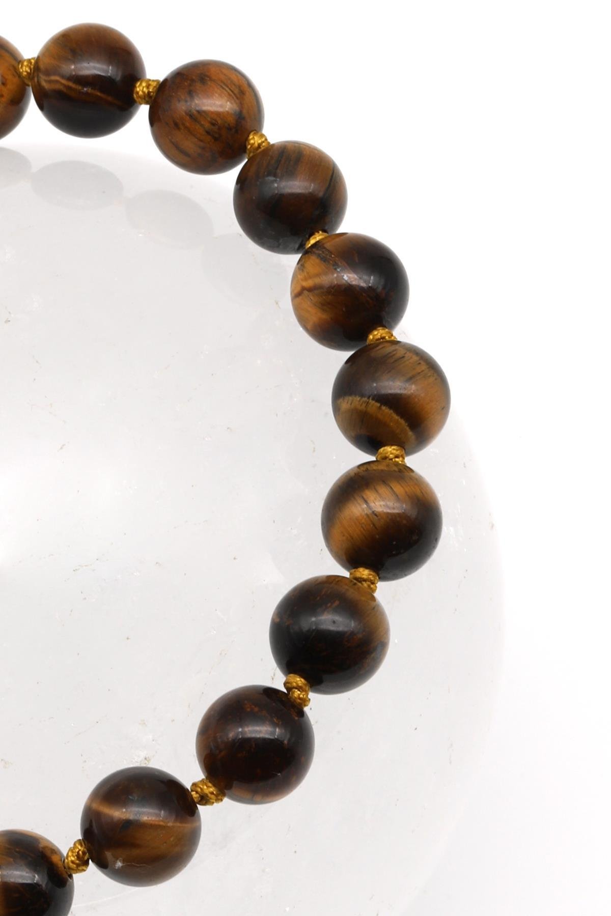 Kaplan Gözü Doğal Taş Makrome Örme Bileklik