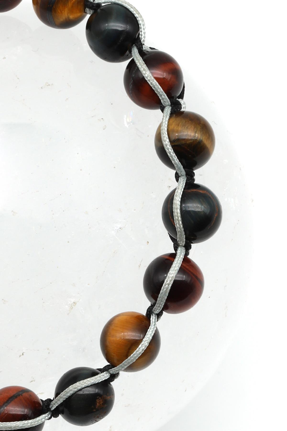 Kaplan Gözü Doğal Taş Makrome Örme Bileklik