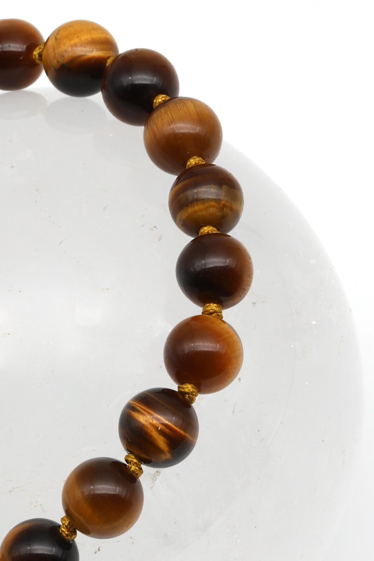 Kaplan Gözü Doğal Taş Makrome Örme Bileklik