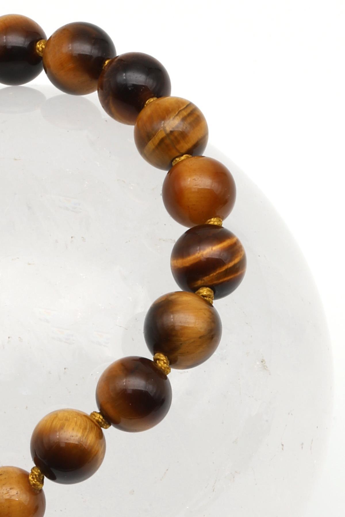 Kaplan Gözü Doğal Taş Makrome Örme Bileklik