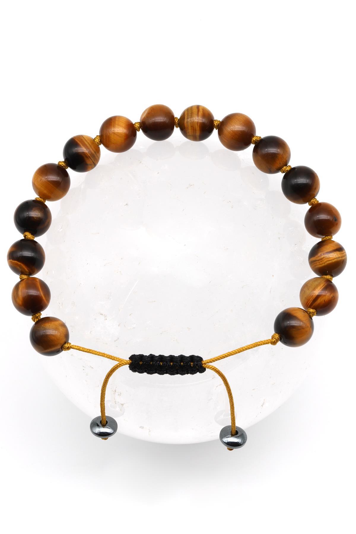 Kaplan Gözü Doğal Taş Makrome Örme Bileklik