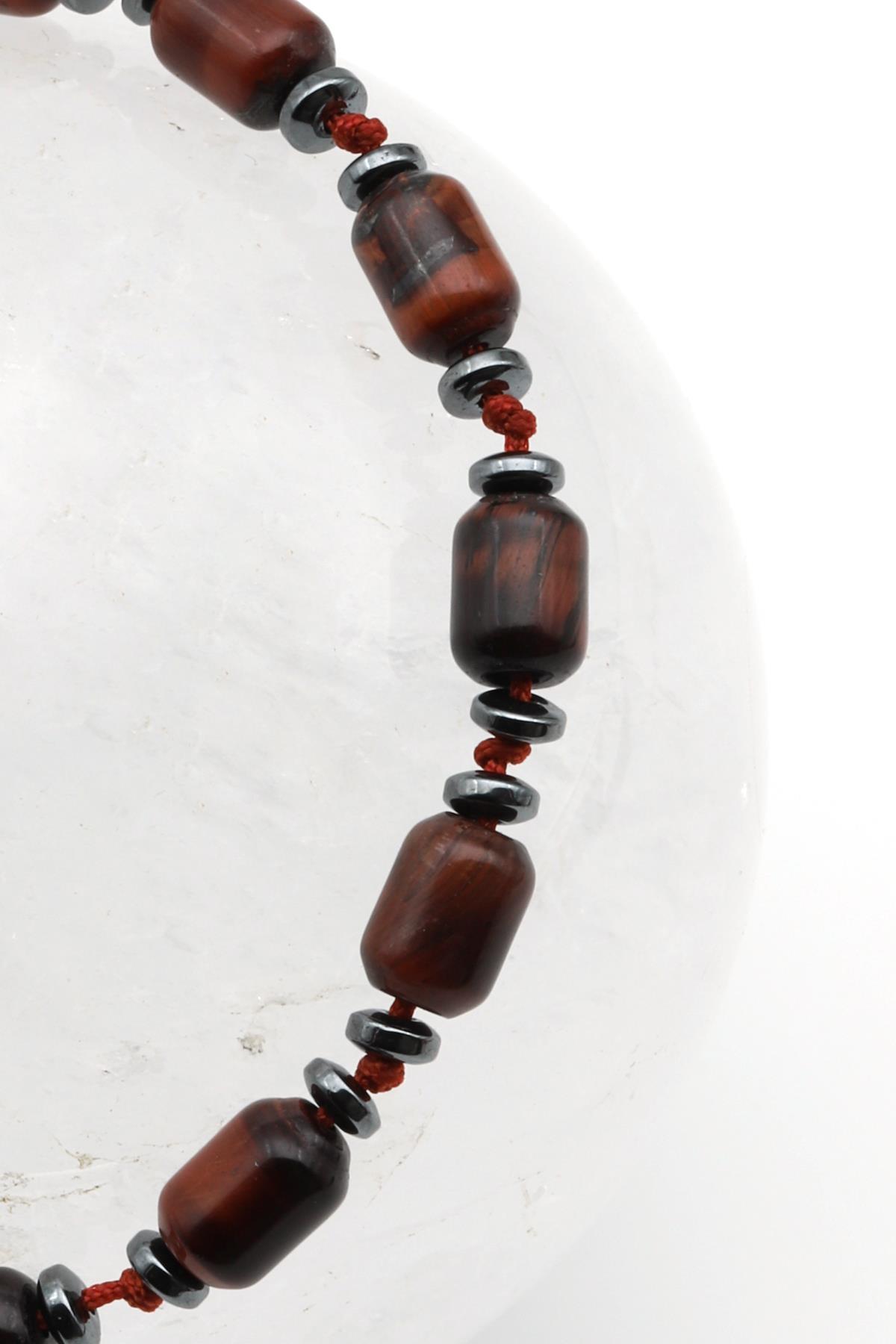 Kaplan Gözü Doğal Taş Makrome Örme Bileklik