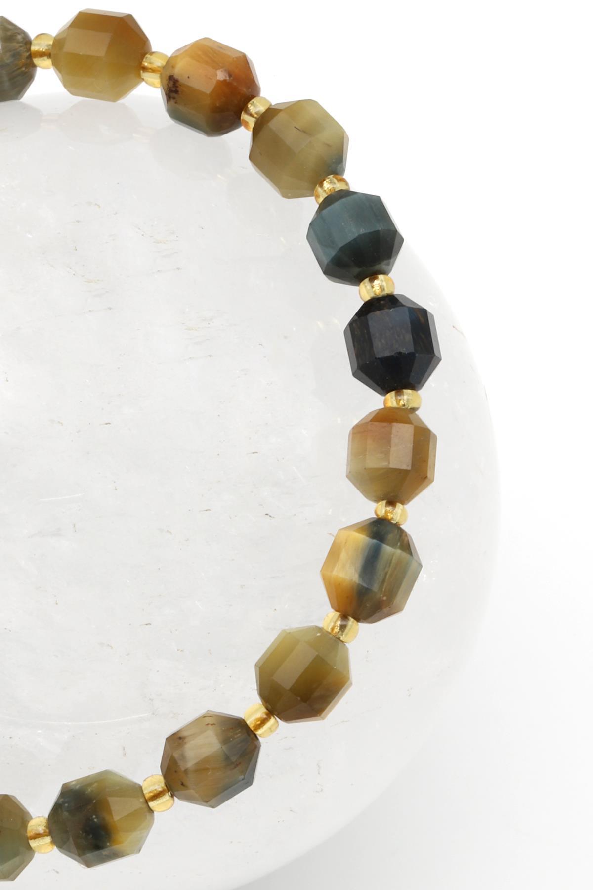 Kaplan Gözü Doğal Taş Makrome Örme Bileklik Hexagonel Kesim