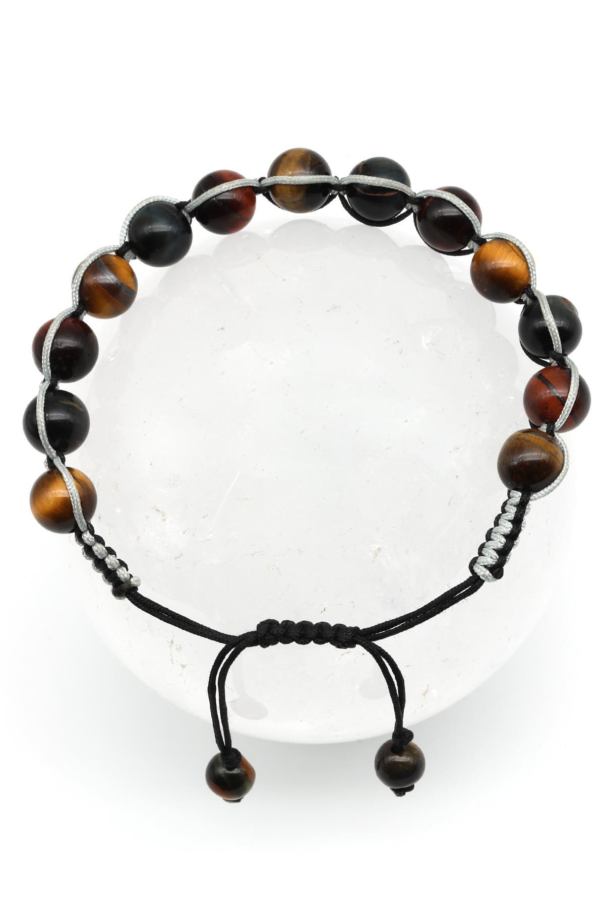 Kaplan Gözü Doğal Taş Makrome Örme Bileklik