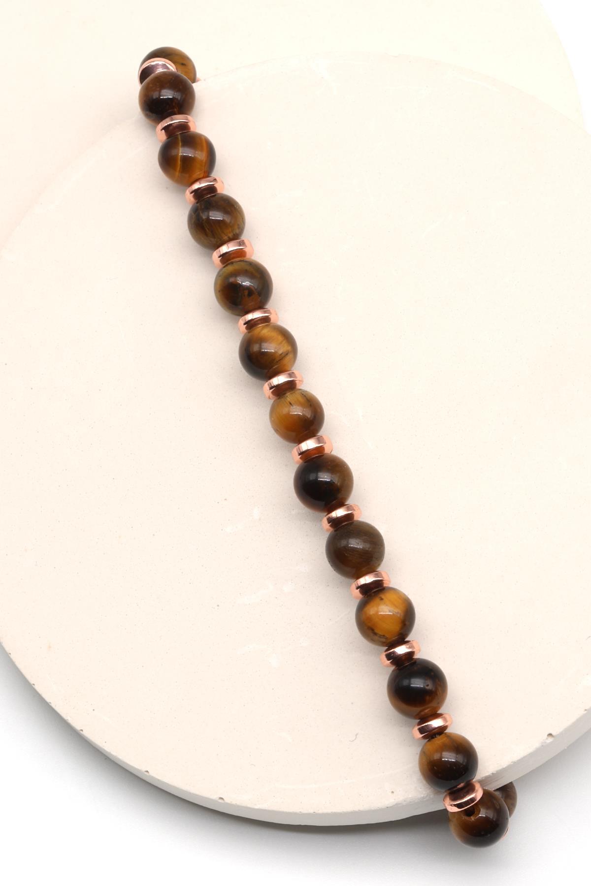 Kaplan Gözü Doğal Taş Makrome Örme Bileklik Küre Kesim