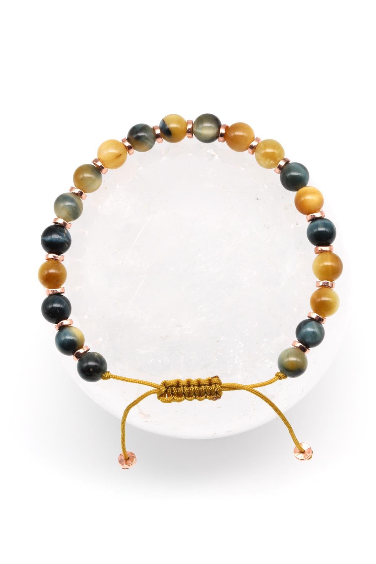 Kaplan Gözü Doğal Taş Makrome Örme Bileklik