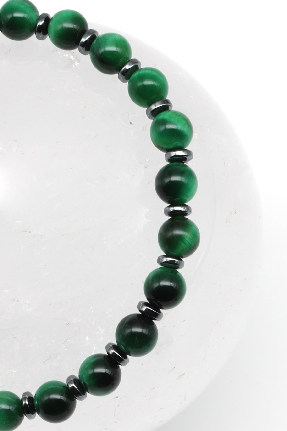 Kaplan Gözü Doğal Taş Makrome Örme Bileklik