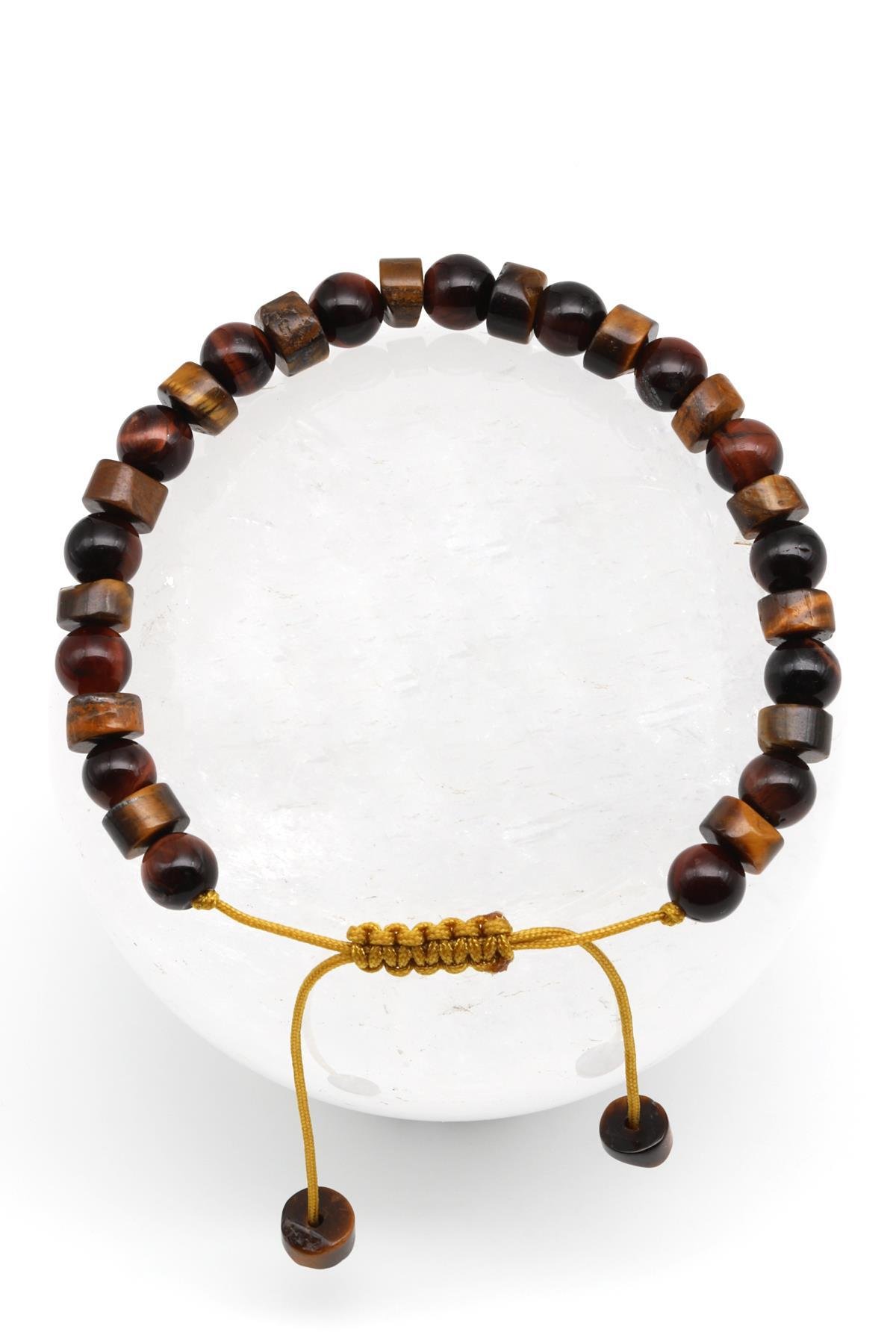 Kaplan Gözü Doğal Taş Makrome Örme Bileklik Küre Kesim