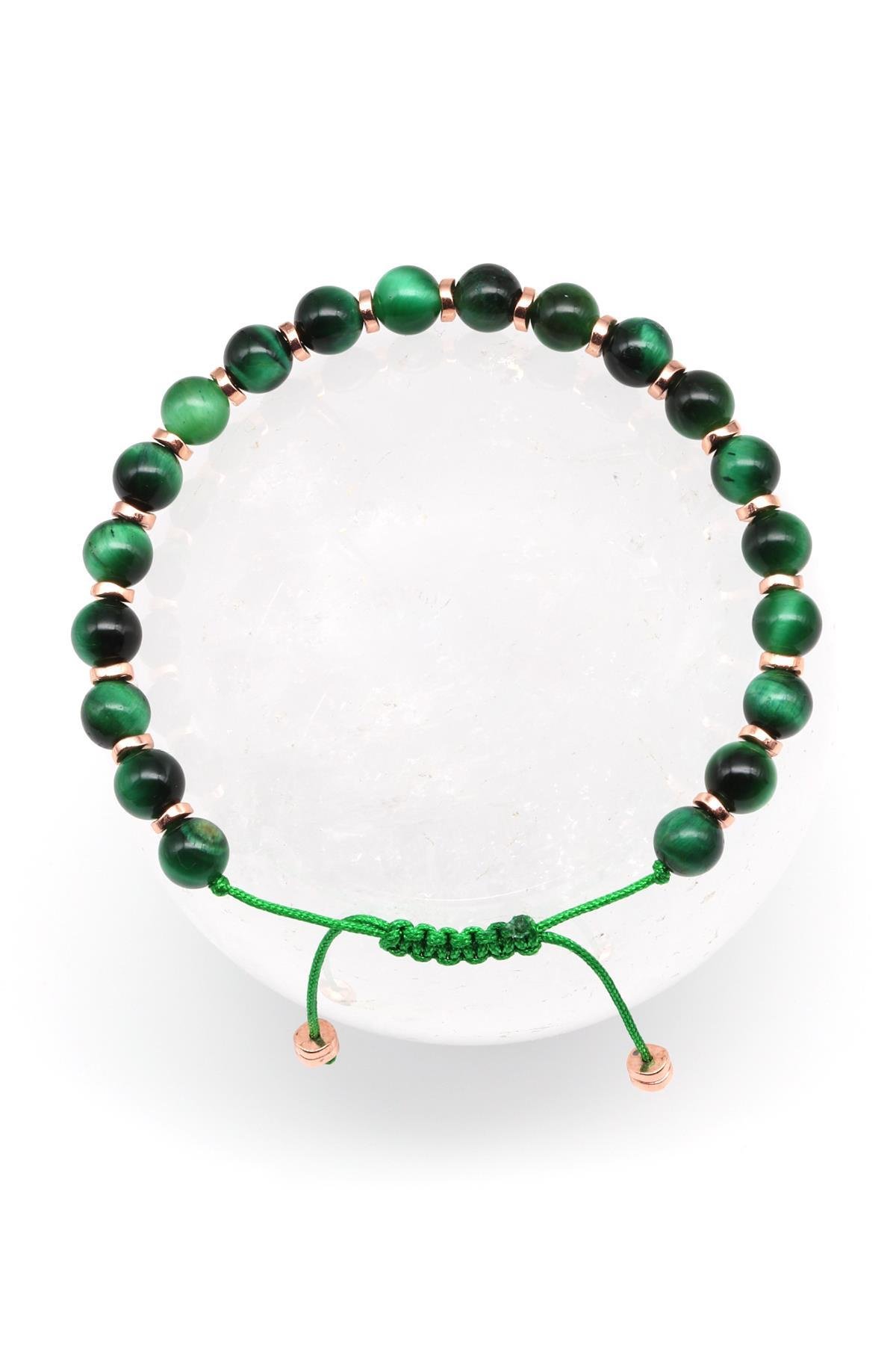 Kaplan Gözü Doğal Taş Makrome Örme Bileklik