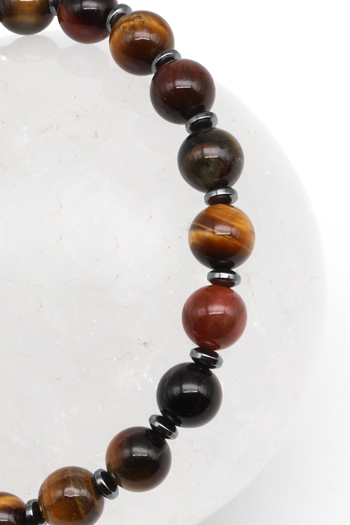 Kaplan Gözü Doğal Taş Makrome Örme Bileklik Küre Kesim