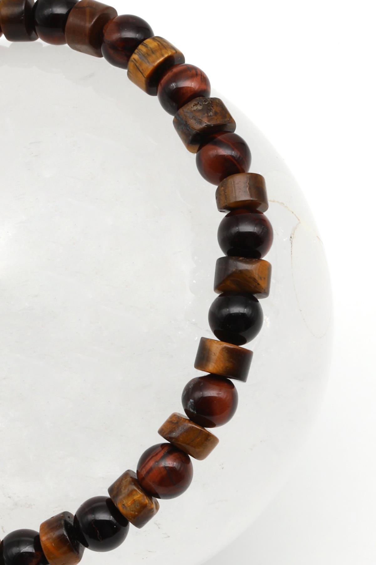 Kaplan Gözü Doğal Taş Makrome Örme Bileklik Küre Kesim