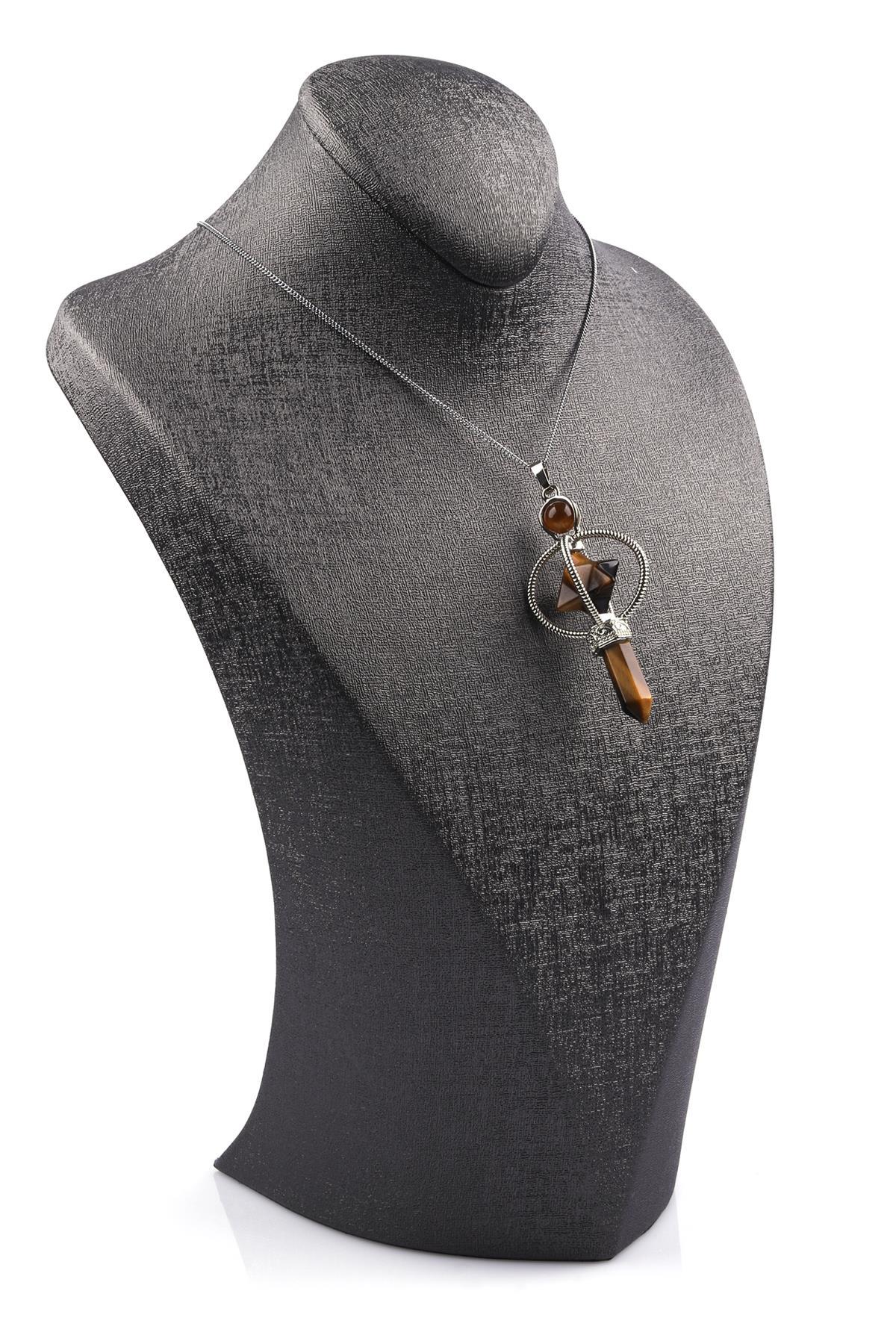 Kaplan Gözü Doğal Taş Merkaba Kolye 