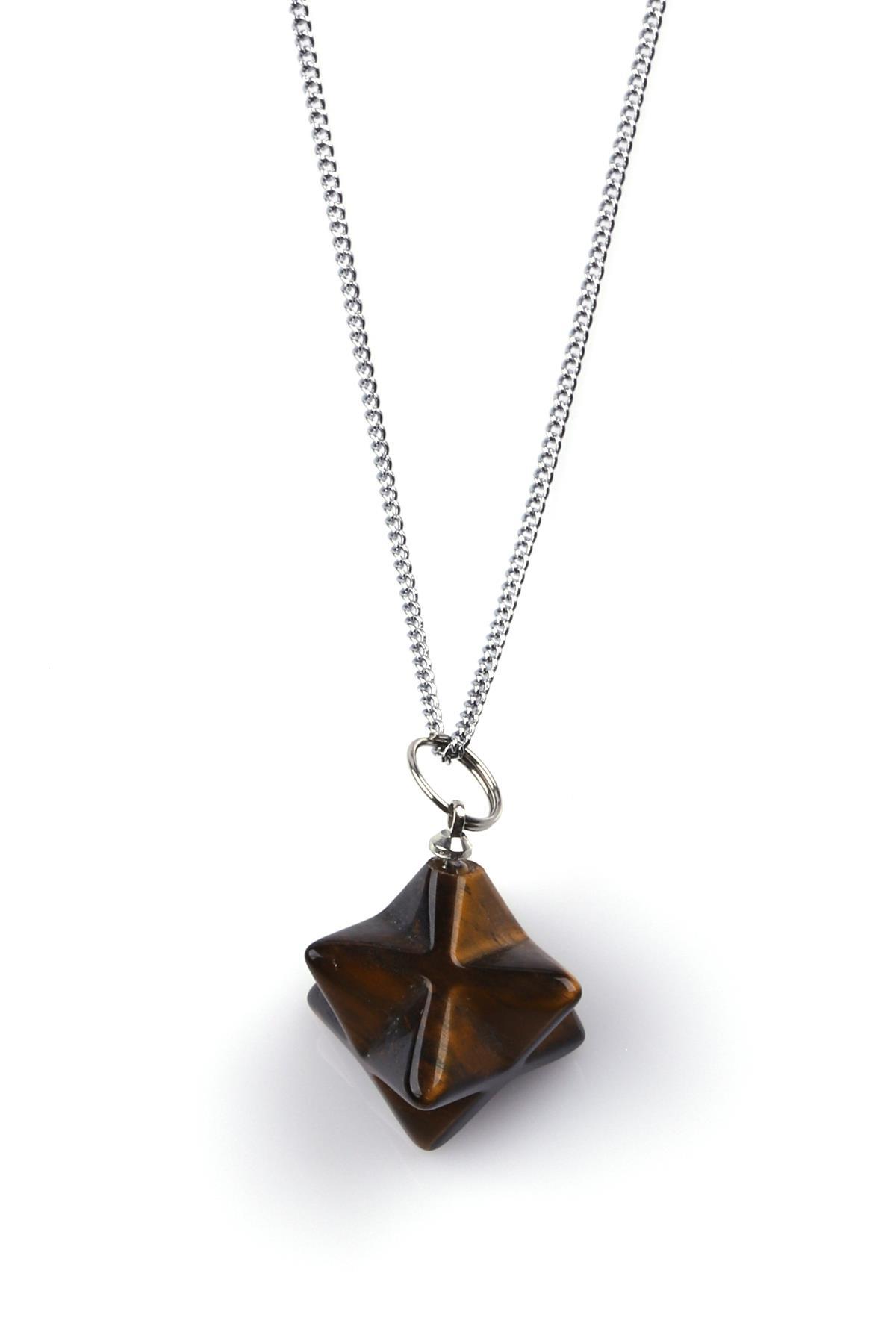 Kaplan Gözü Doğal Taş Merkaba Kolye 