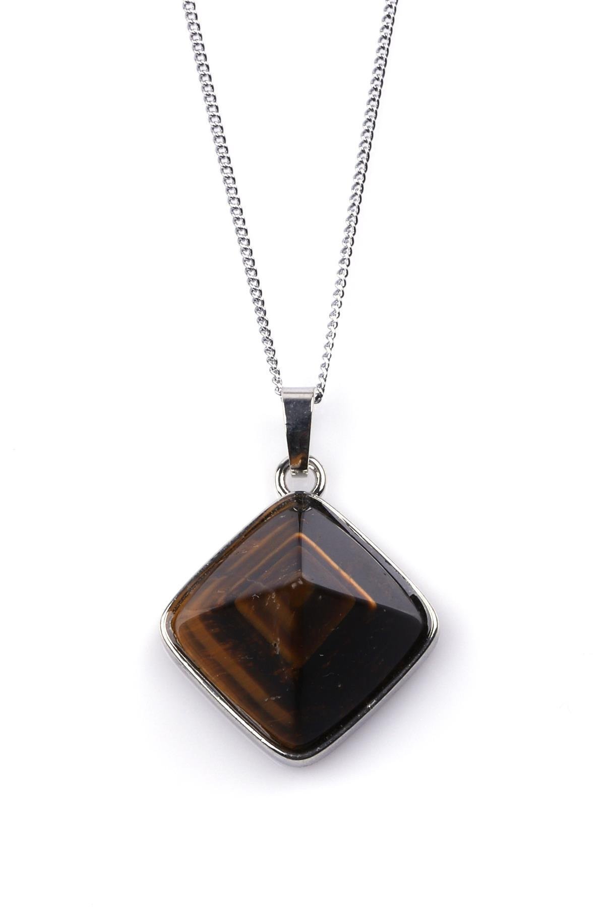 Kaplan Gözü Doğal Taş Piramit Model Kolye