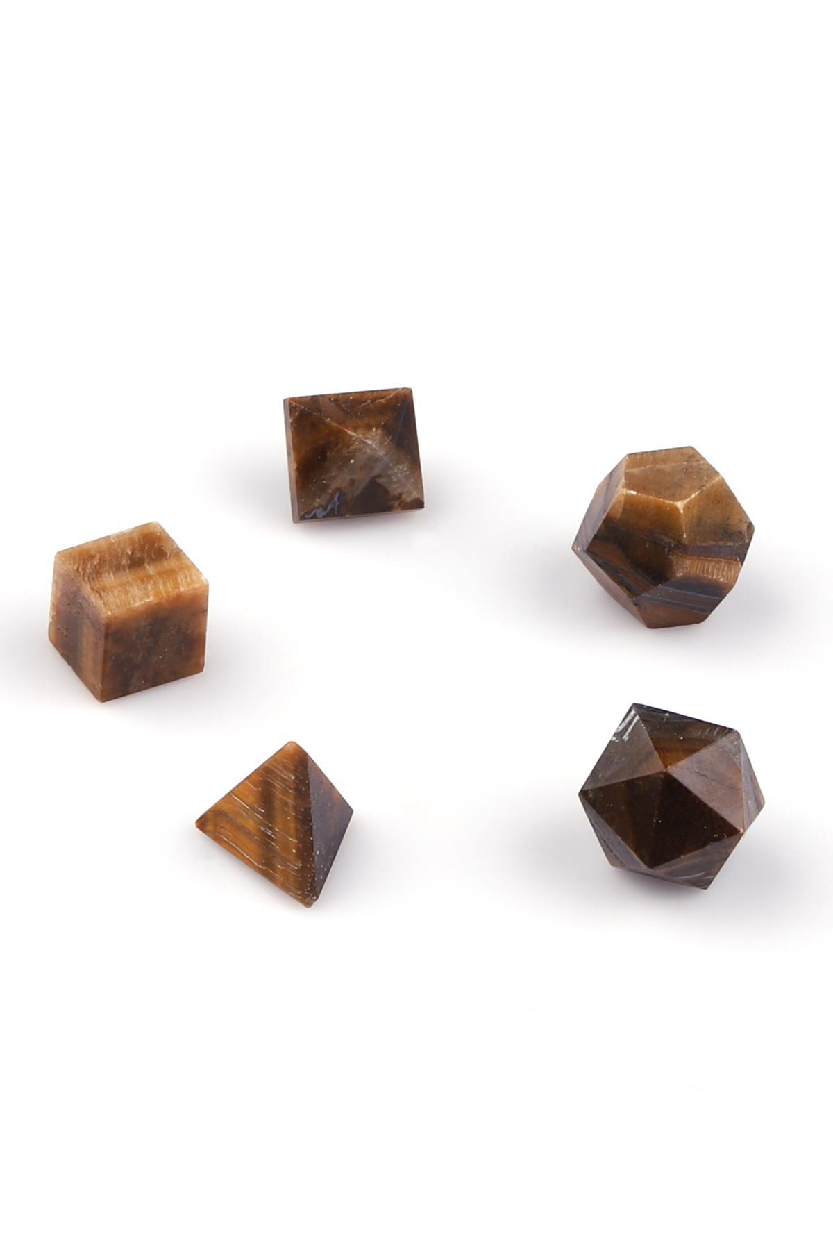 Kaplan Gözü Doğal Taş Platonik Set