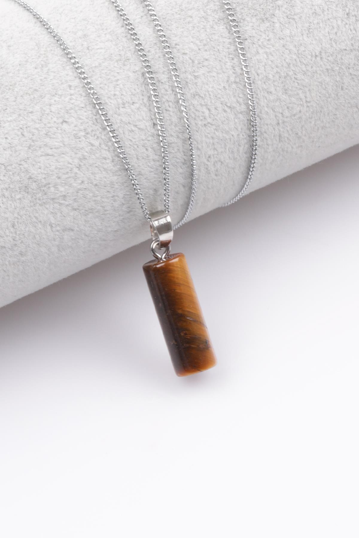 Kaplan Gözü Doğal Taş Silindir Kesim Kolye