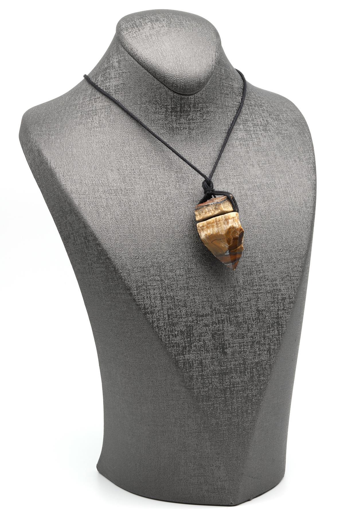 Kaplan Gözü Doğal Taş Siyah İpli Kolye