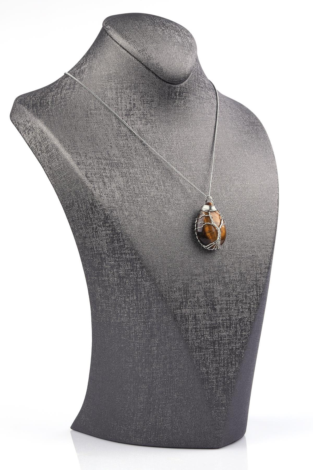 Kaplan Gözü Doğal Taş Tel Sarmalı Kolye