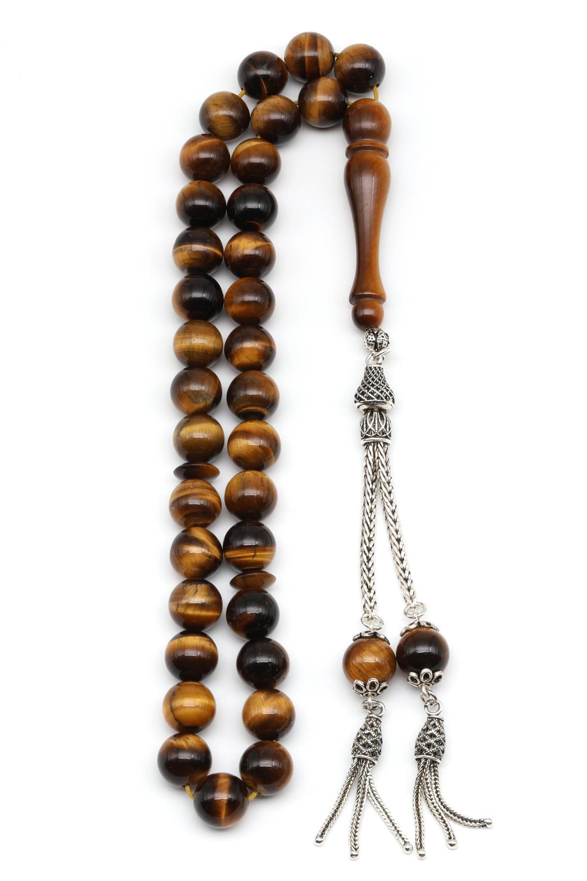 Kaplan Gözü Doğal Taş Tesbih 10 mm Gümüş Püsküllü Küre Kesim