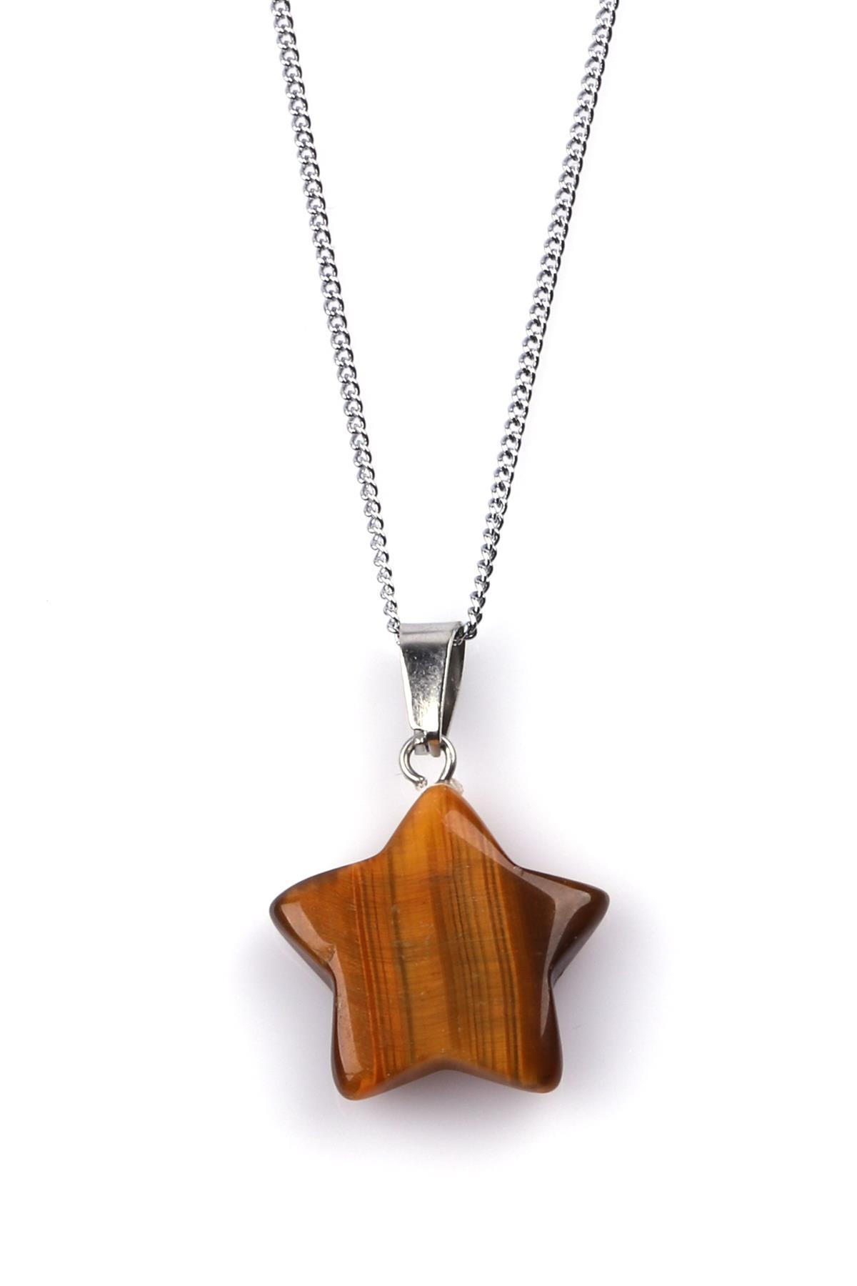 Kaplan Gözü Doğal Taş Yıldız Model Kolye