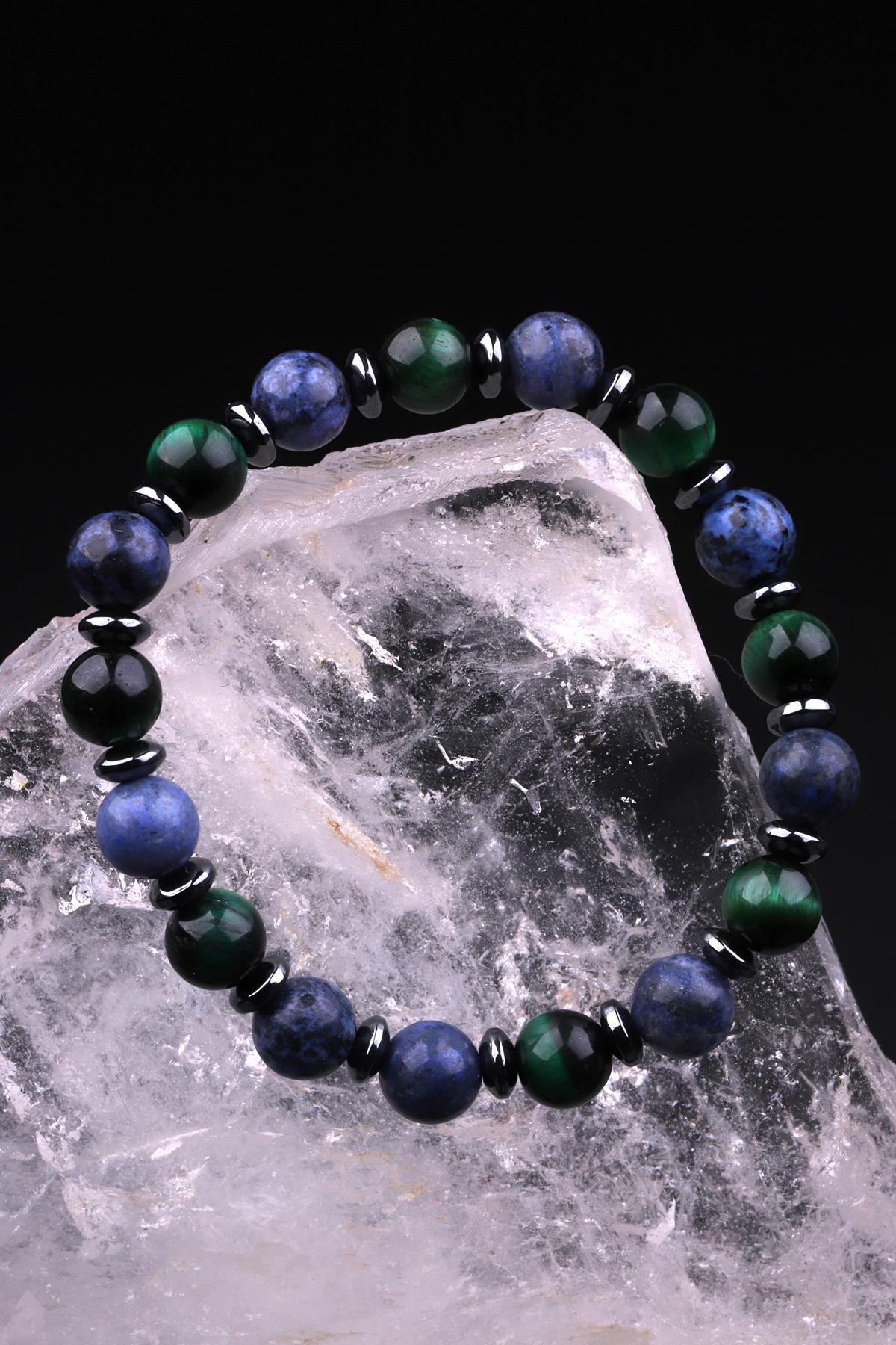 Kaplan Gözü - Dumortierite Doğal Taş Tasarım Bileklik 