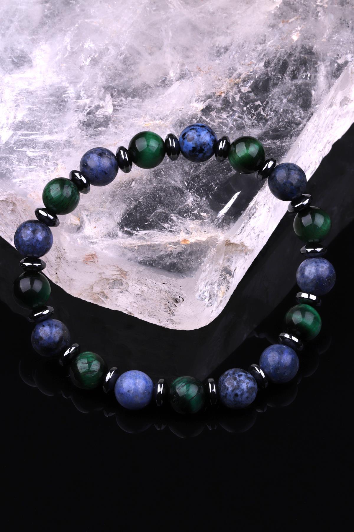 Kaplan Gözü - Dumortierite Doğal Taş Tasarım Bileklik 