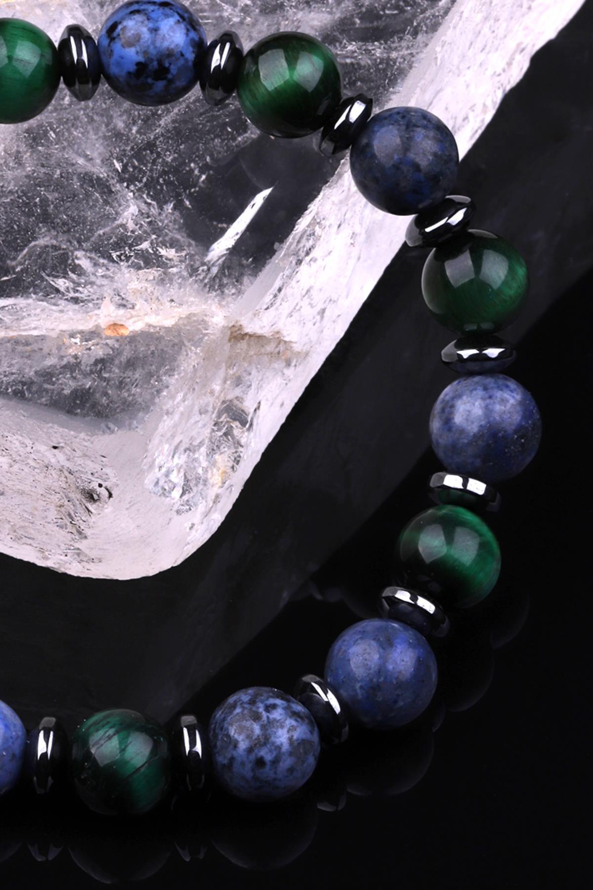 Kaplan Gözü - Dumortierite Doğal Taş Tasarım Bileklik 