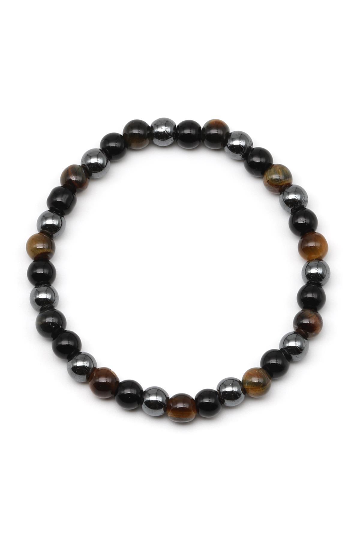 Kaplan Gözü-Hematit Doğal Taş Bileklik 6 mm Küre Kesim