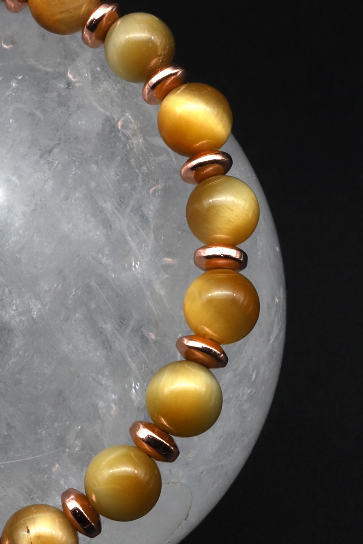 Kaplan Gözü - Hematit Doğal Taş Makrome Örme Bileklik