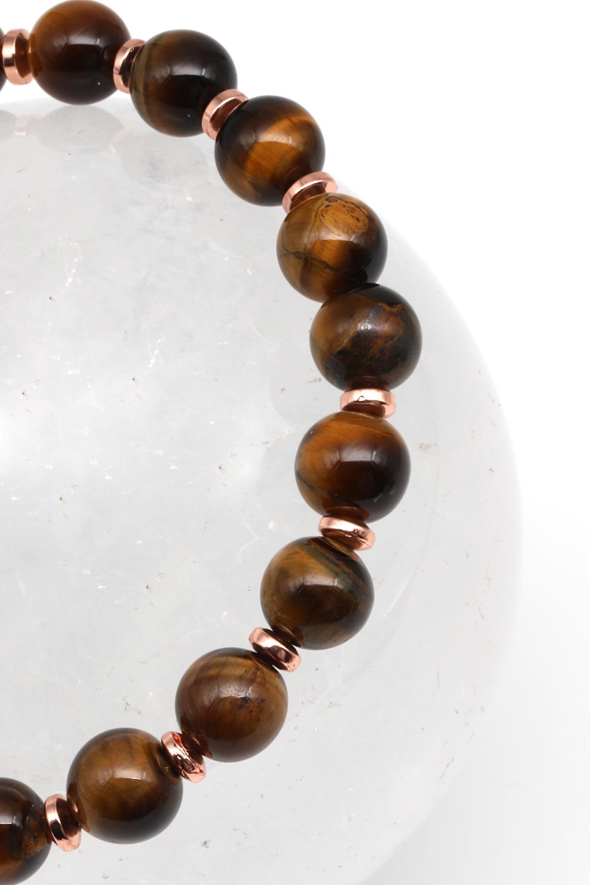 Kaplan Gözü - Hematit Doğal Taş Makrome Örme Bileklik Küre Kesim