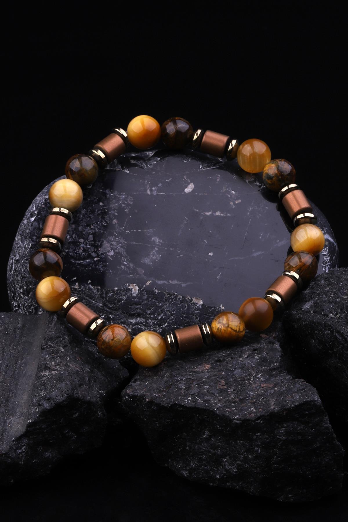 Kaplan Gözü - Hematit Doğal Taş Tasarım Bileklik