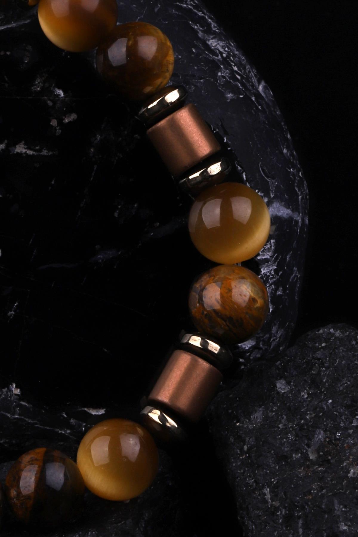 Kaplan Gözü - Hematit Doğal Taş Tasarım Bileklik