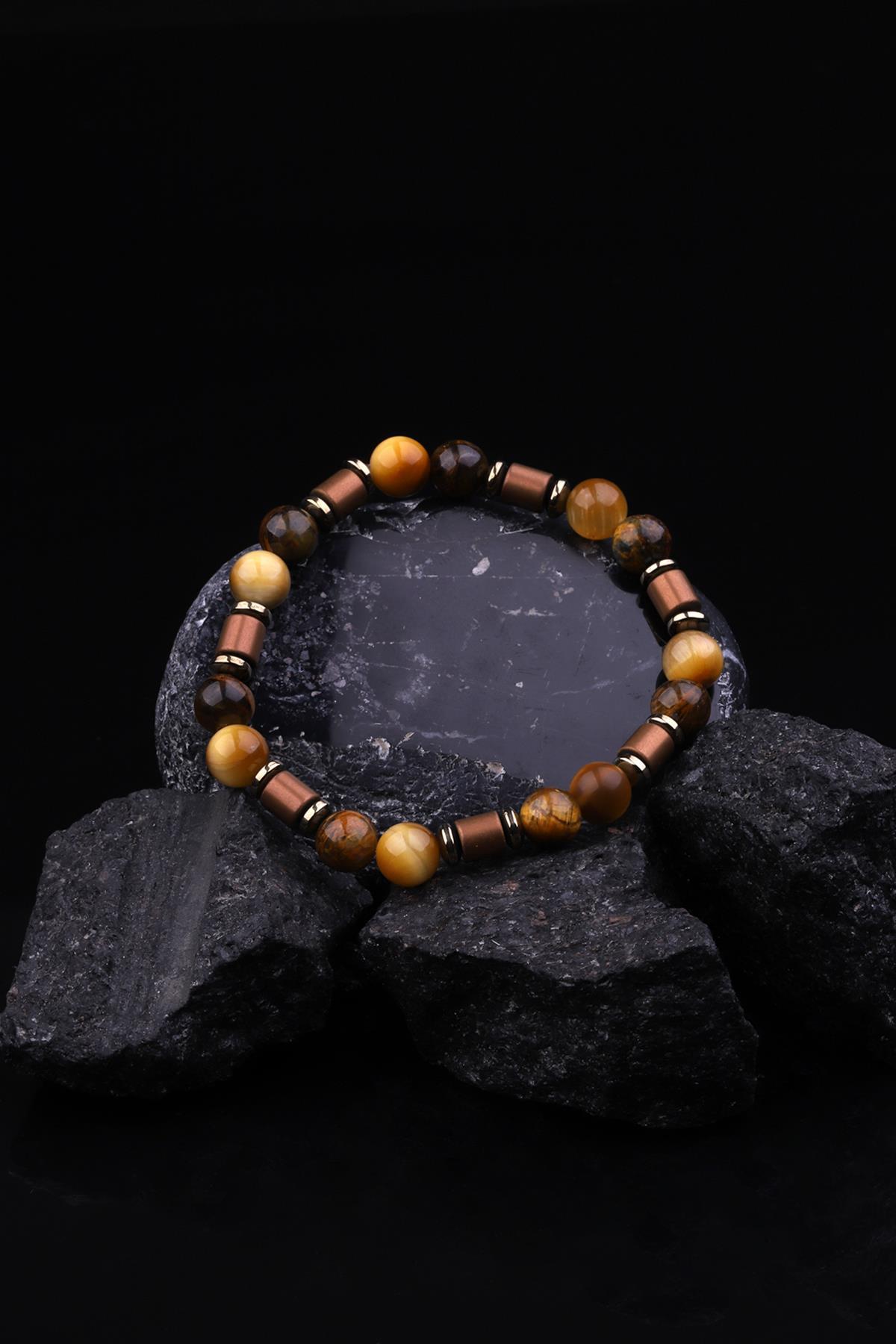 Kaplan Gözü - Hematit Doğal Taş Tasarım Bileklik