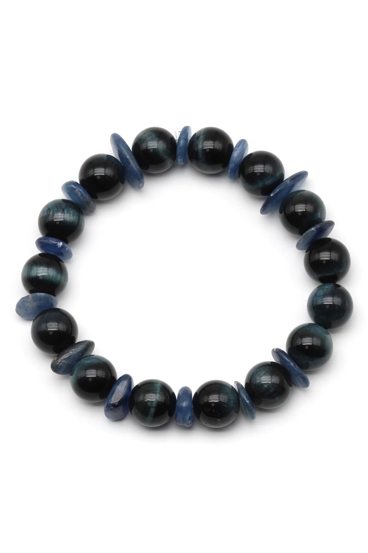 Kaplan Gözü-Kyanit Doğal Taş Tasarım Bileklik 10 mm Küre Kesim