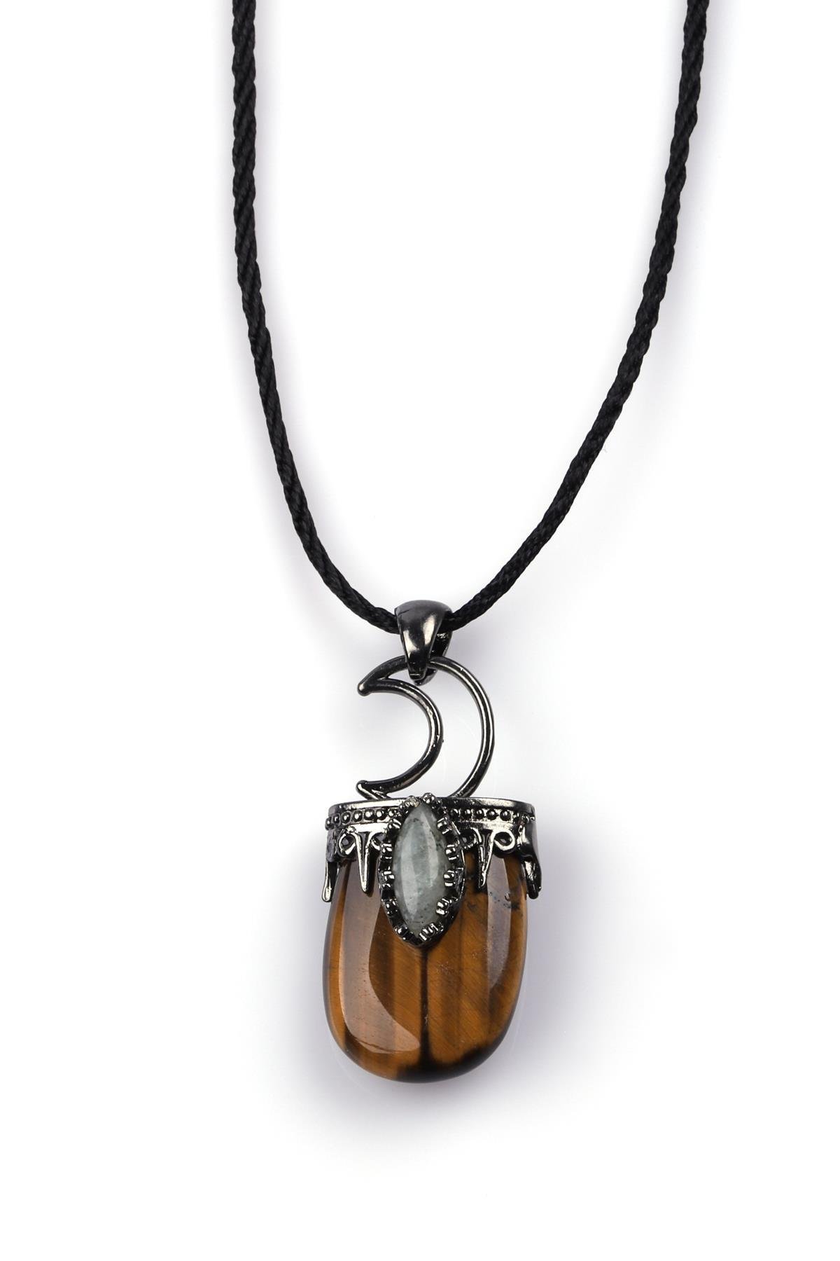 Kaplan Gözü - Labradorit Doğal Taş Siyah İpli Kolye