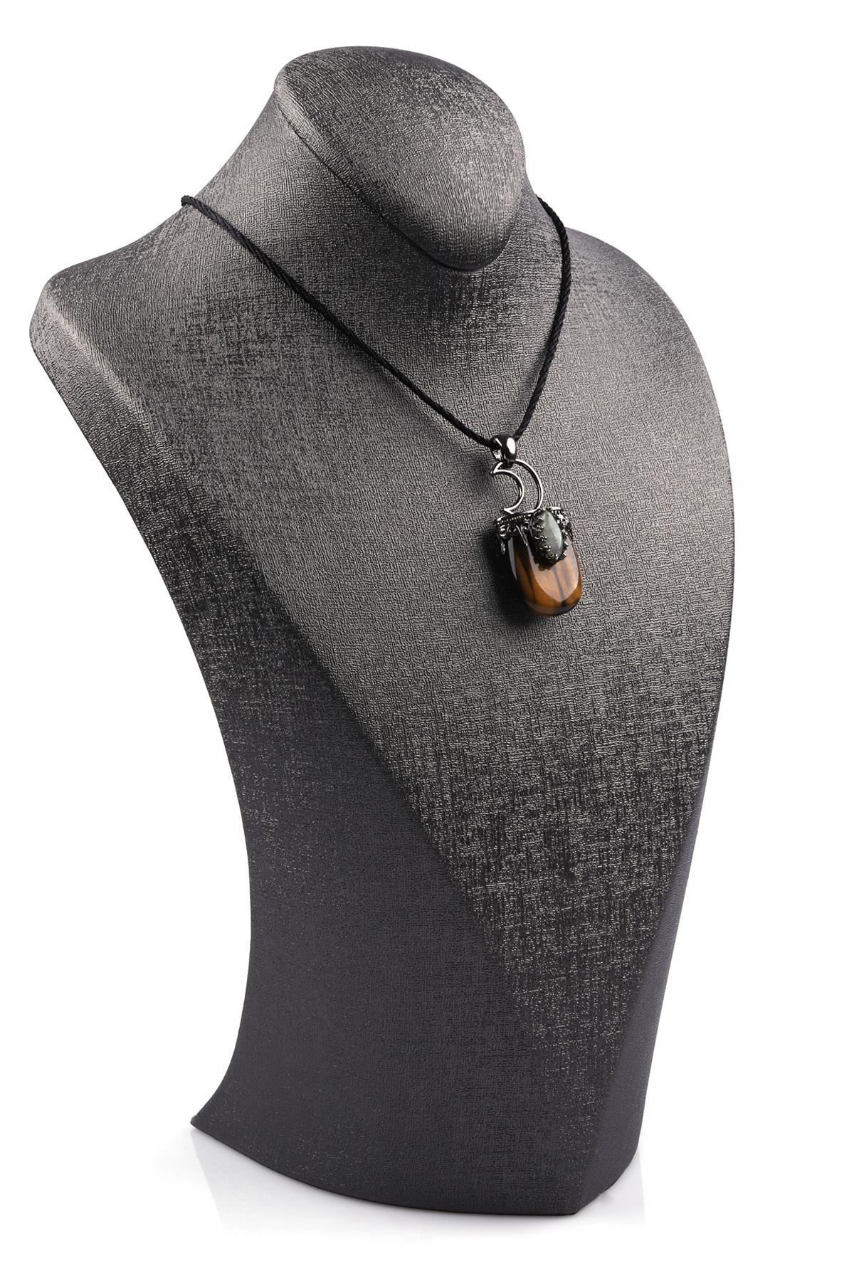 Kaplan Gözü - Labradorit Doğal Taş Siyah İpli Kolye