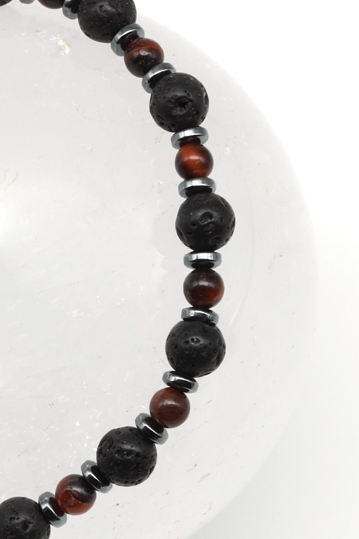 Kaplan Gözü - Lav Doğal Taş Makrome Örme Bileklik