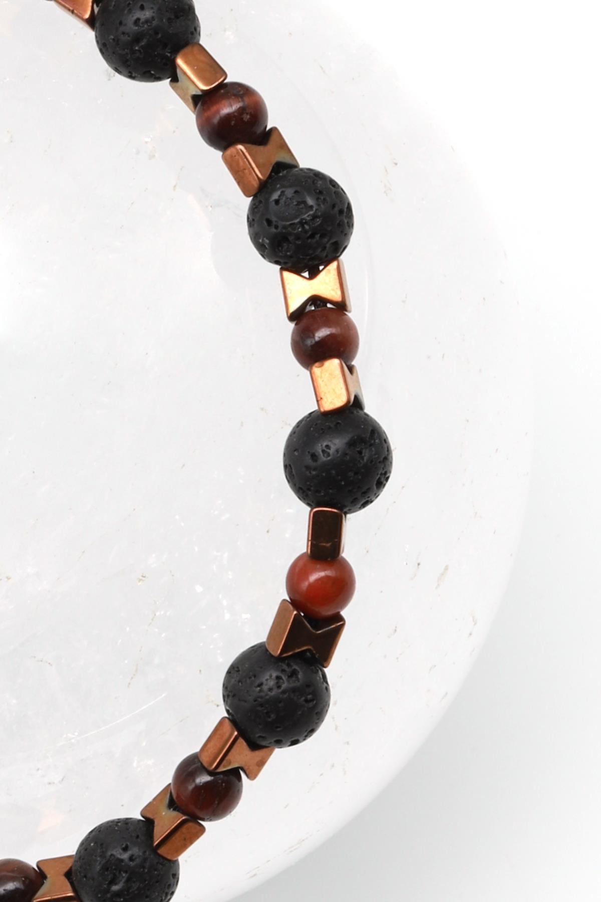 Kaplan Gözü - Lav Doğal Taş Makrome Örme Bileklik