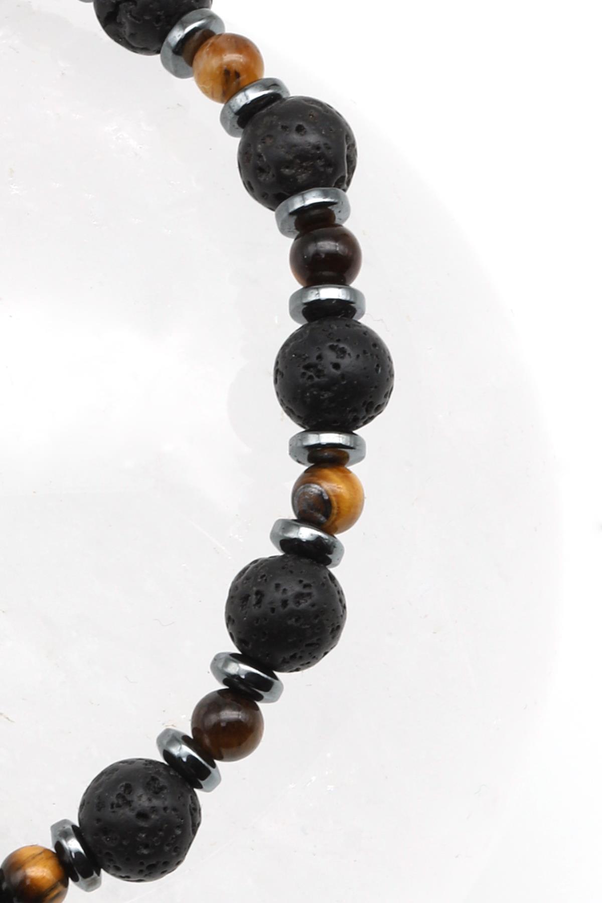 Kaplan Gözü - Lav - Hematit Doğal Taş Makrome Örme Bileklik