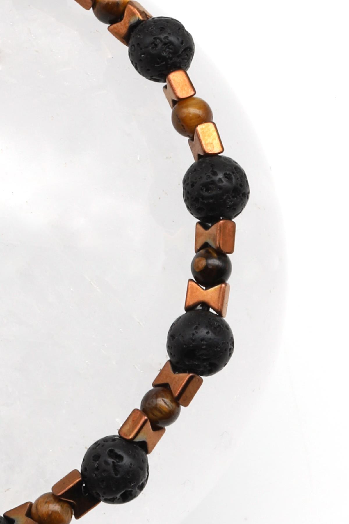 Kaplan Gözü - Lav Taşı Doğal Taş Makrome Örme Bileklik