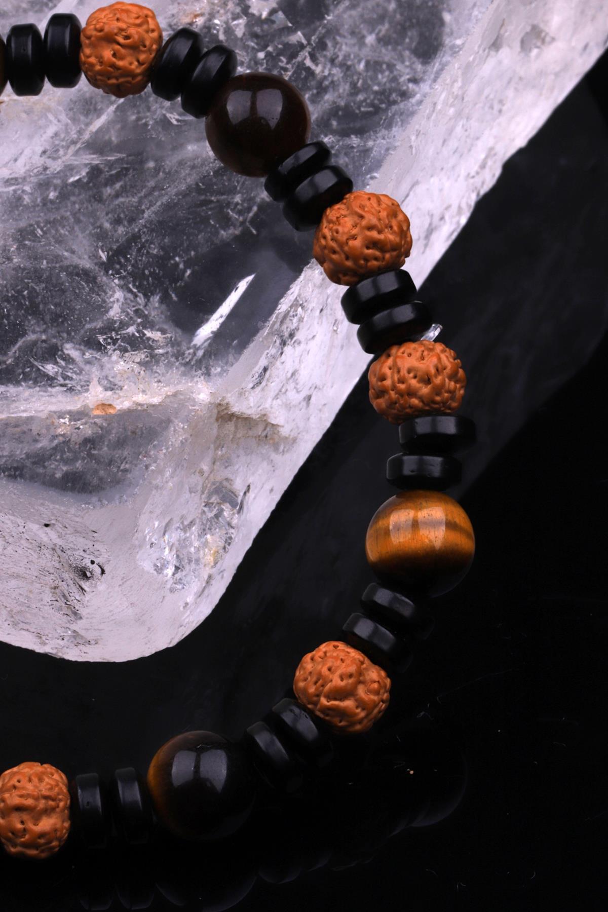 Kaplan Gözü -Rudraksha Doğal Taş Tasarım Bileklik 