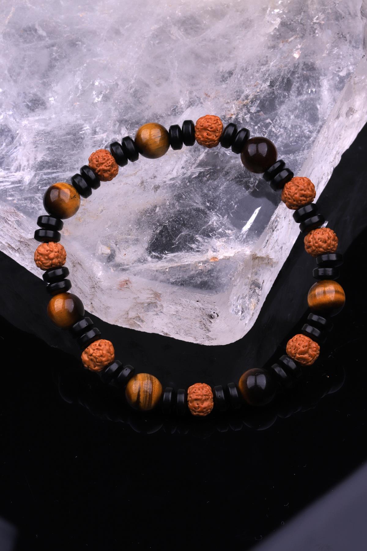 Kaplan Gözü -Rudraksha Doğal Taş Tasarım Bileklik 