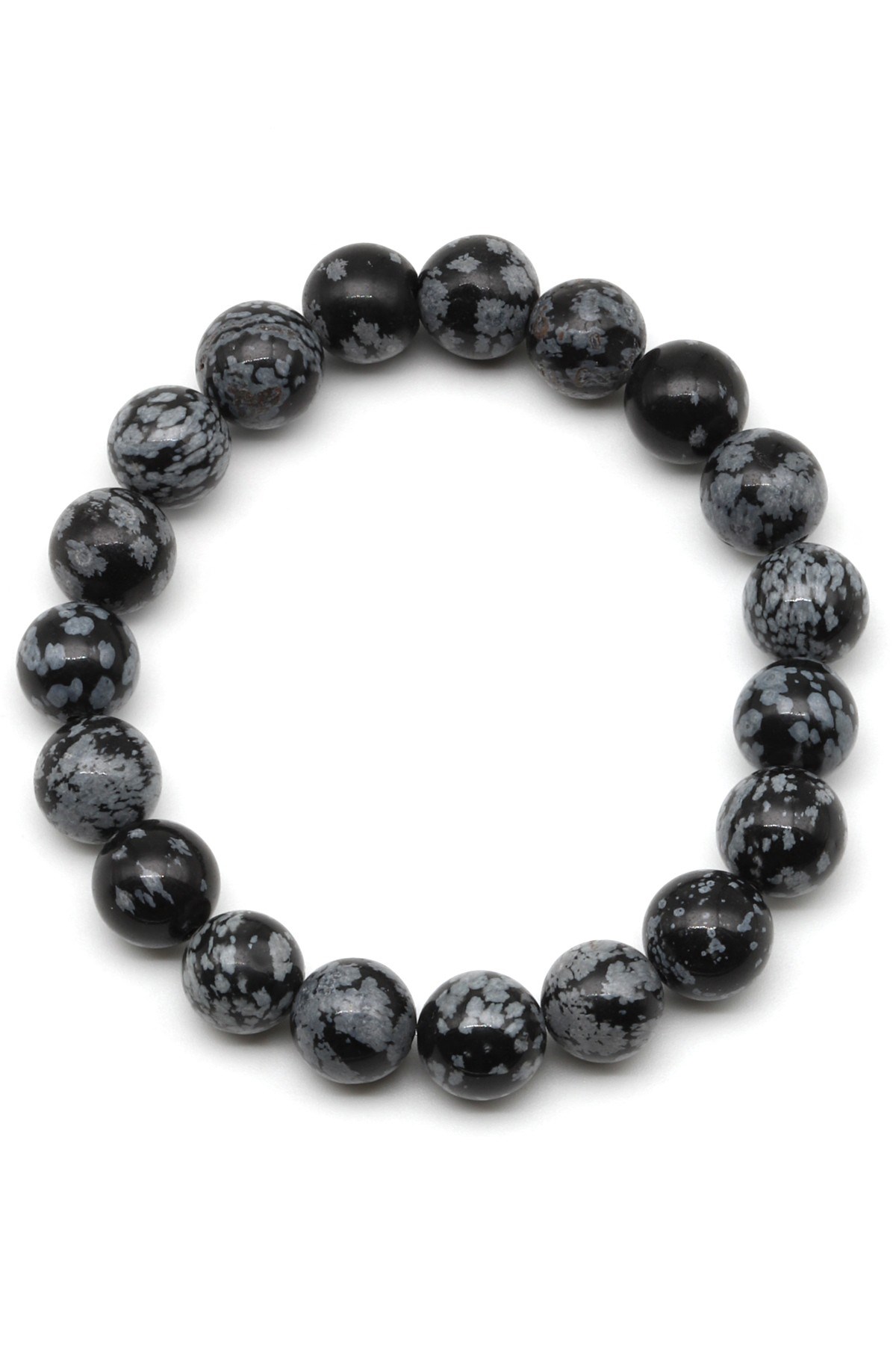 Karlı Obsidyen Doğal Taş Bileklik 10 mm Küre Kesim - BLK-2165