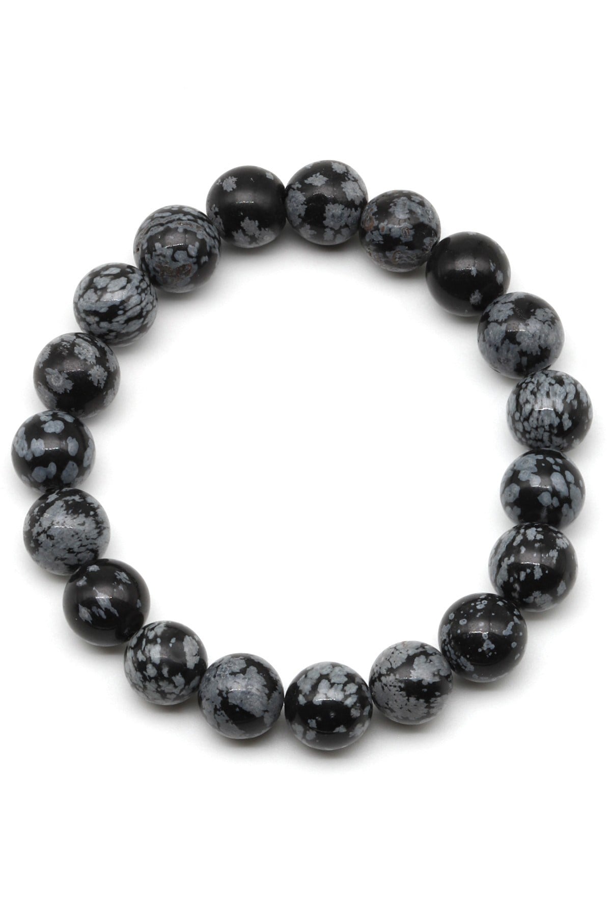 Karlı Obsidyen Doğal Taş Bileklik 10 mm Küre Kesim - BLK-2165