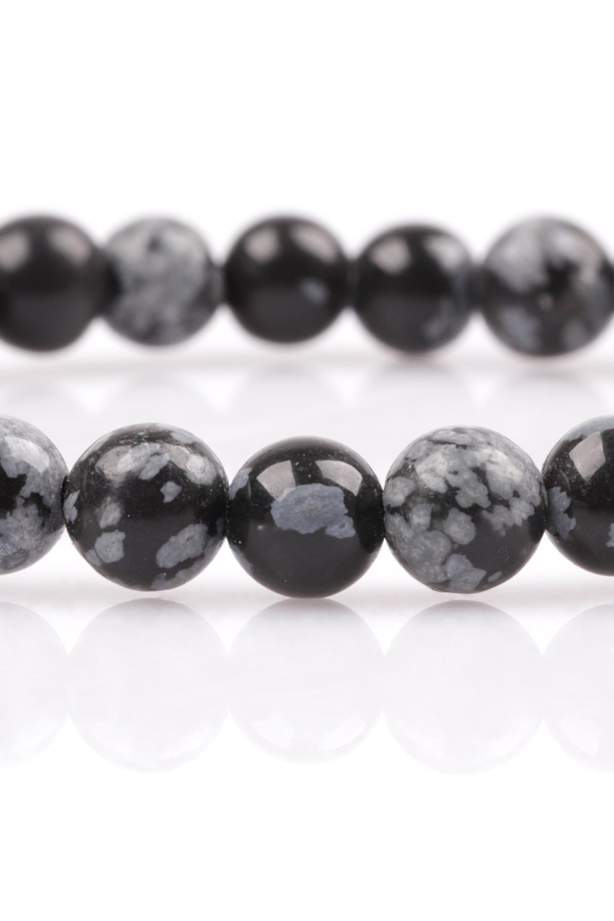 Karlı Obsidyen Doğal Taş Bileklik 6 mm Küre Kesim