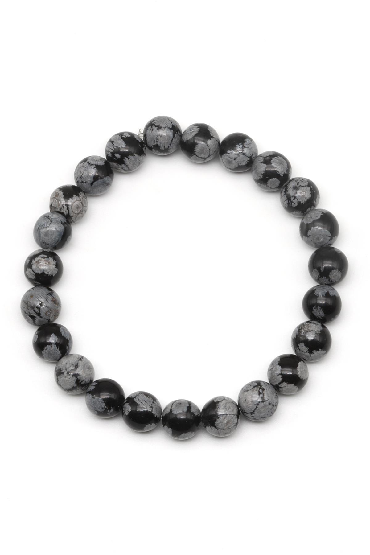 Karlı Obsidyen Doğal Taş Bileklik 8 mm Küre Kesim