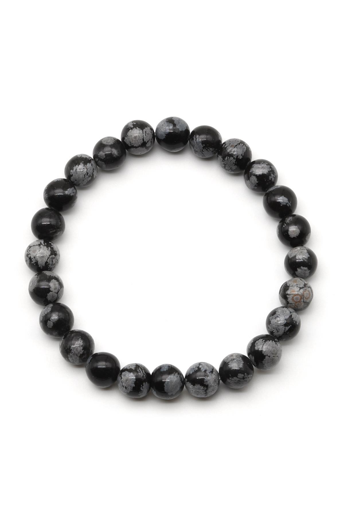 Karlı Obsidyen Doğal Taş Bileklik 8 mm Küre Kesim