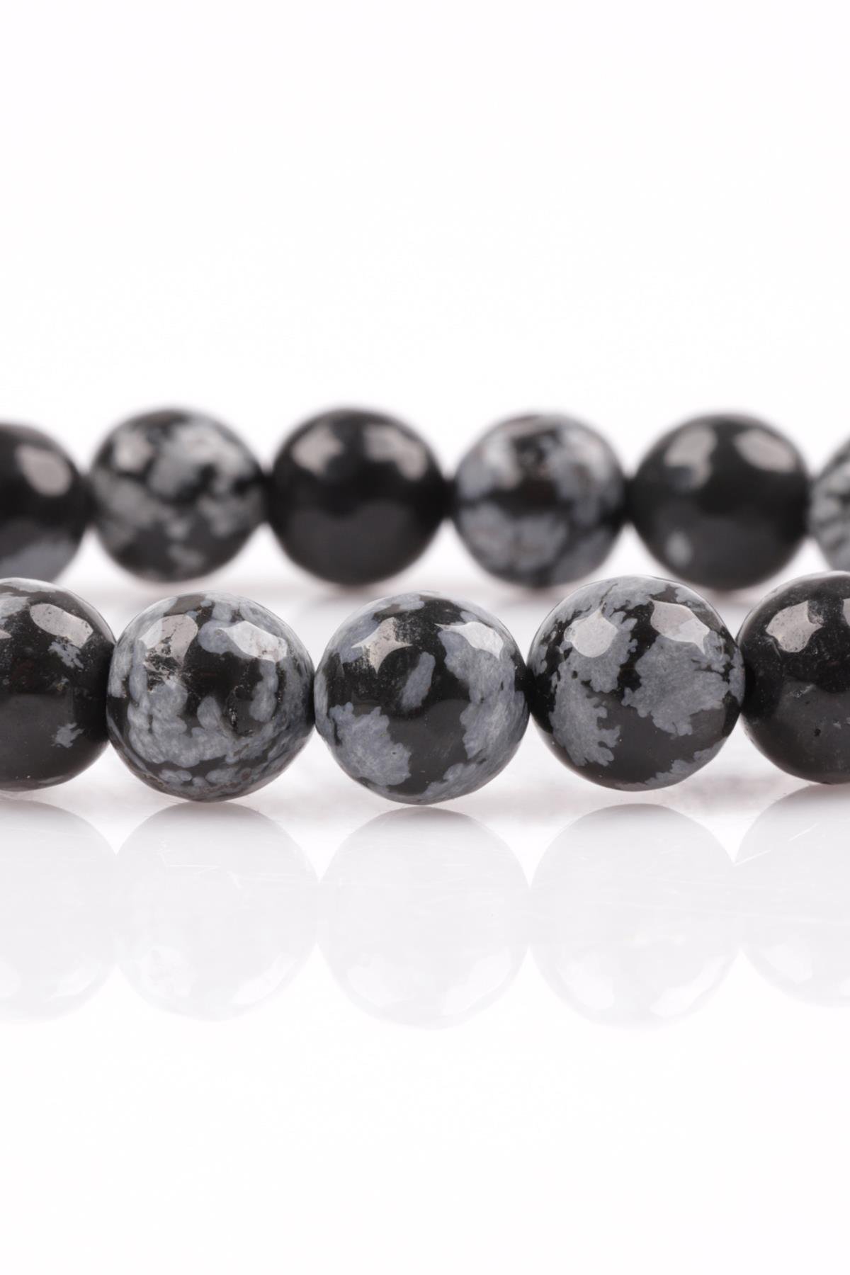 Karlı Obsidyen Doğal Taş Bileklik 8 mm Fasetli Küre Kesim