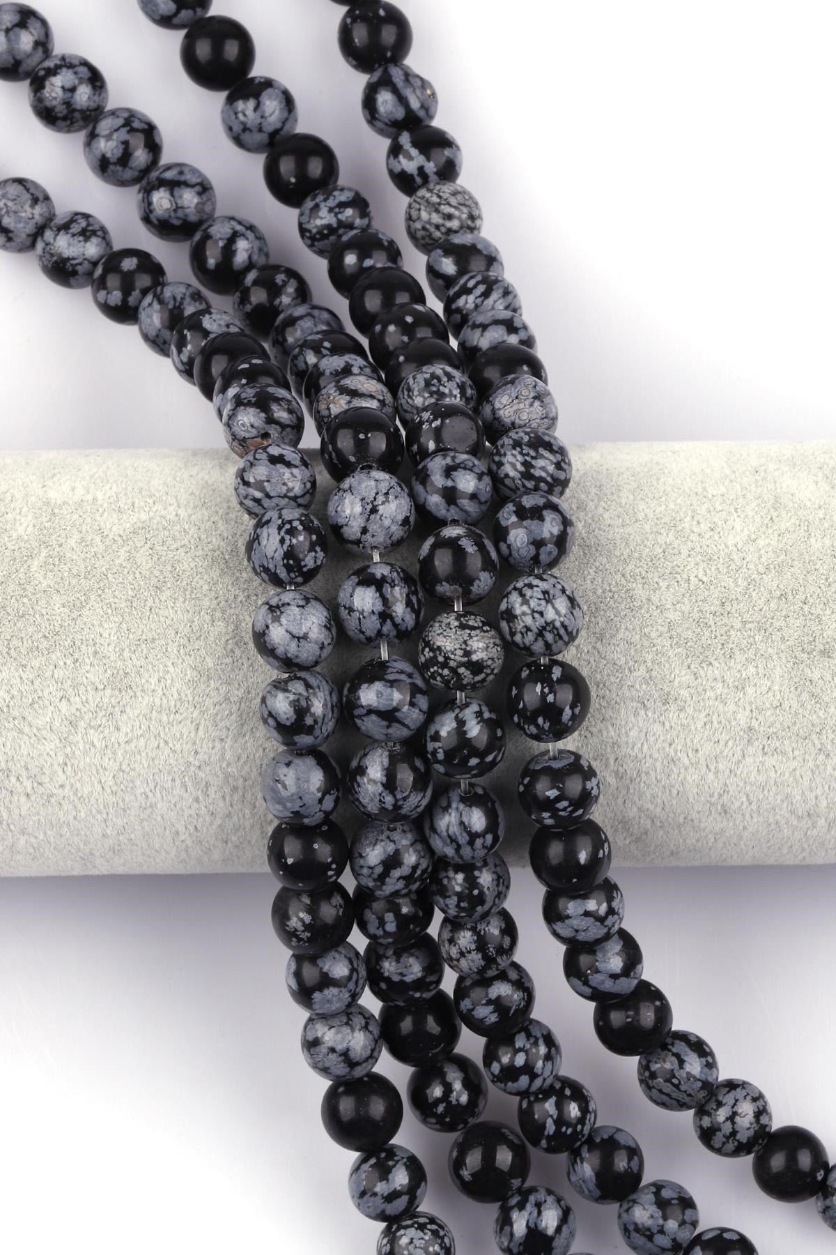 Karlı Obsidyen Doğal Taş Dizi 10 mm Küre Kesim